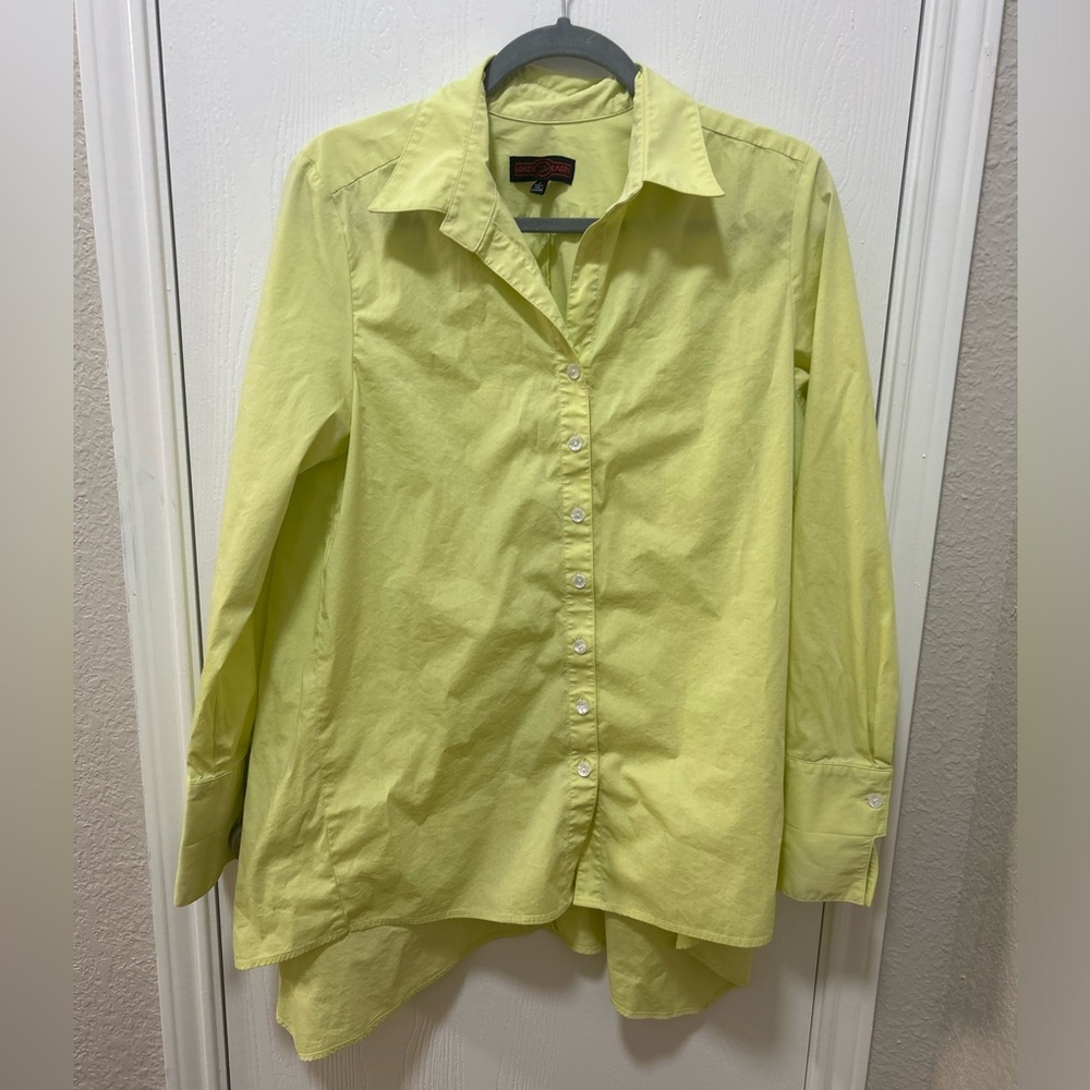Krazy Larry Yellow/Green Button Up Long Sleeve Shirt Size Large